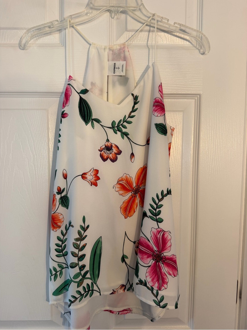 Express White Halter Tank with Pink Floral Accents reversible!